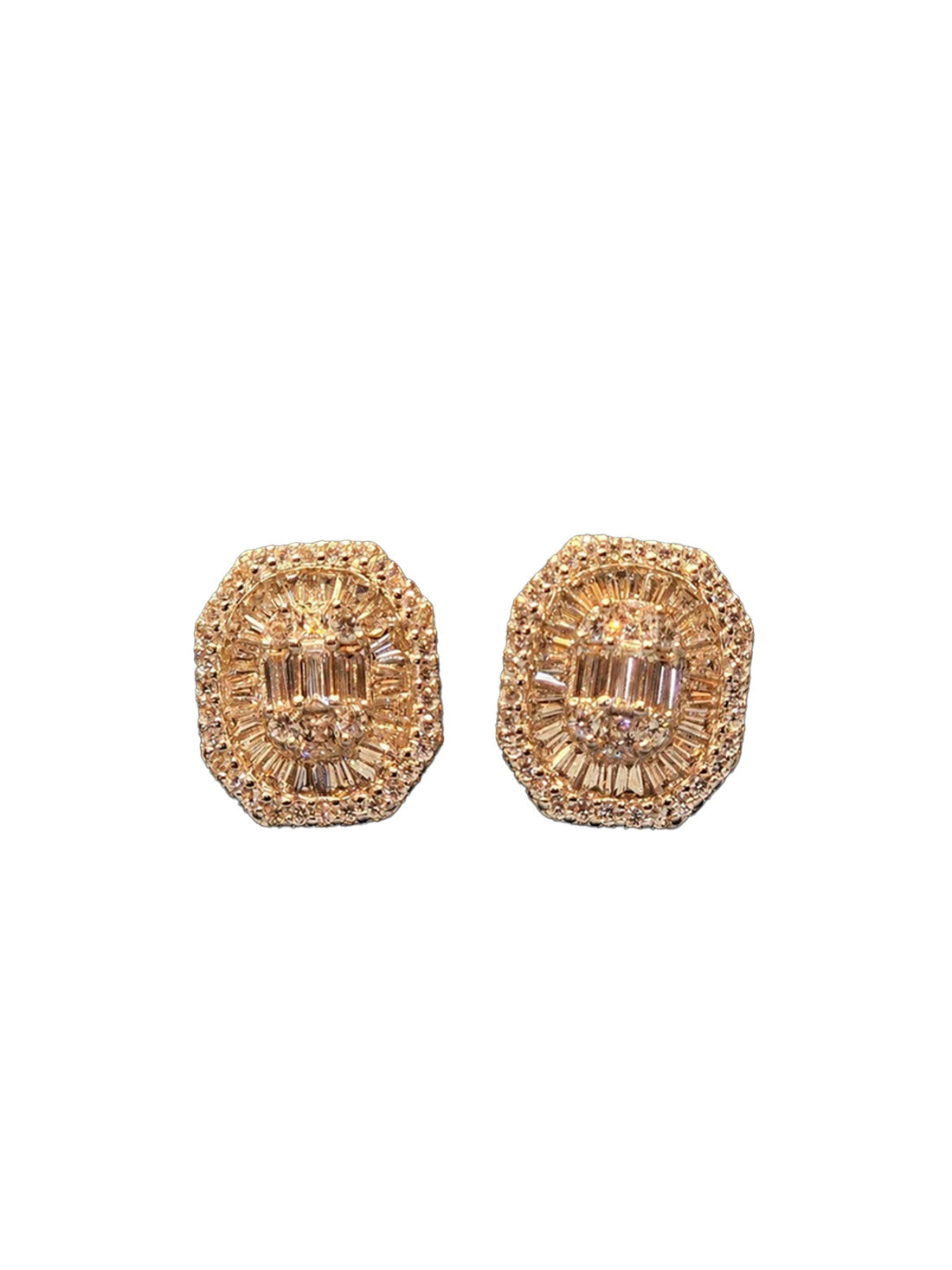 Buy designer silver earrings for women with octagon stud design and clear crystal detailing.