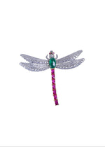 Buy designer silver brooch for men with wing design and green and pink stones.