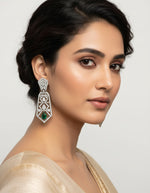 Buy women’s silver drop earrings with an emerald-green stone and sparkling crystal detailing online.