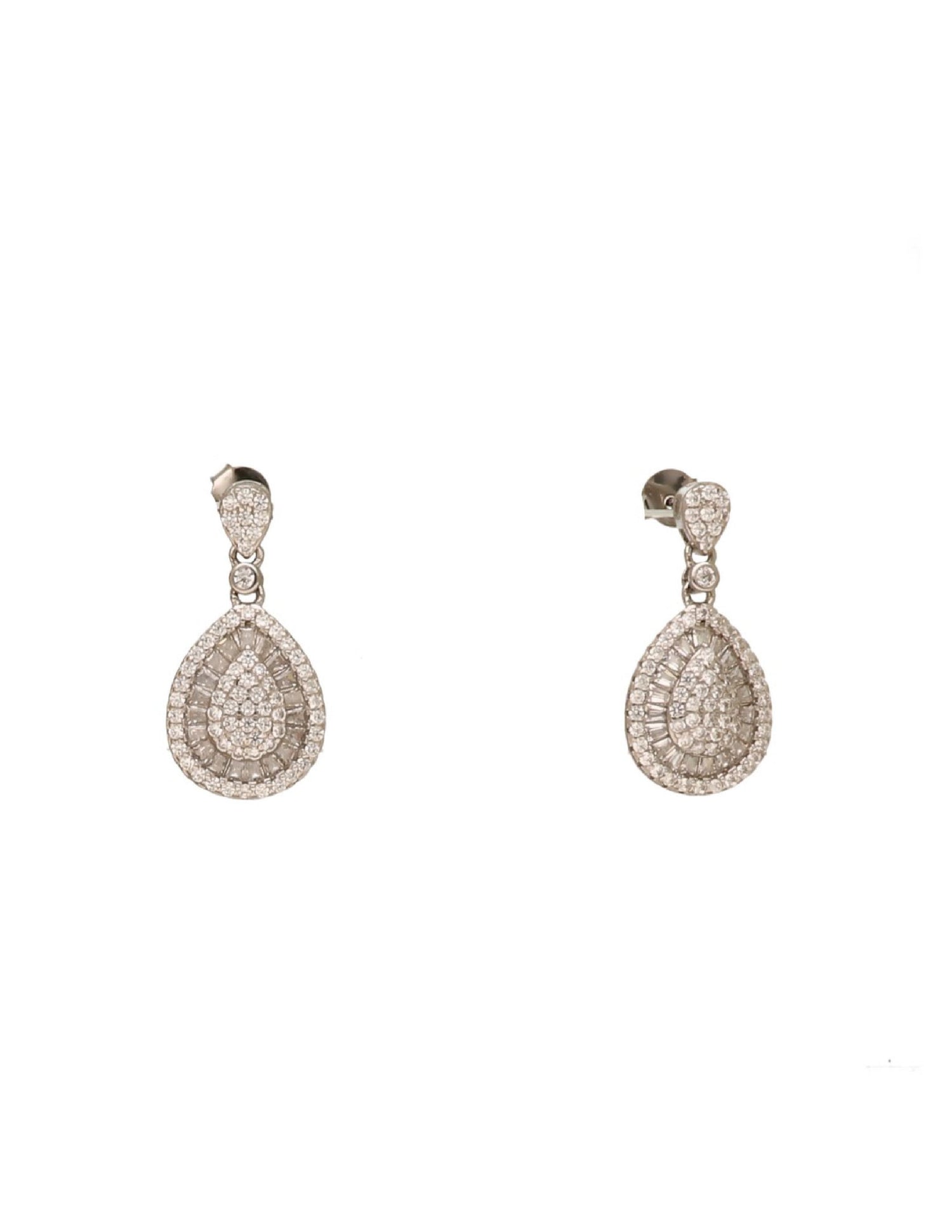 Buy pure silver teardrop earrings for women with layered white stone detailing online.