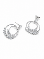 Buy women’s silver hoop earrings with layered circular rings and sparkling white stone clusters online.