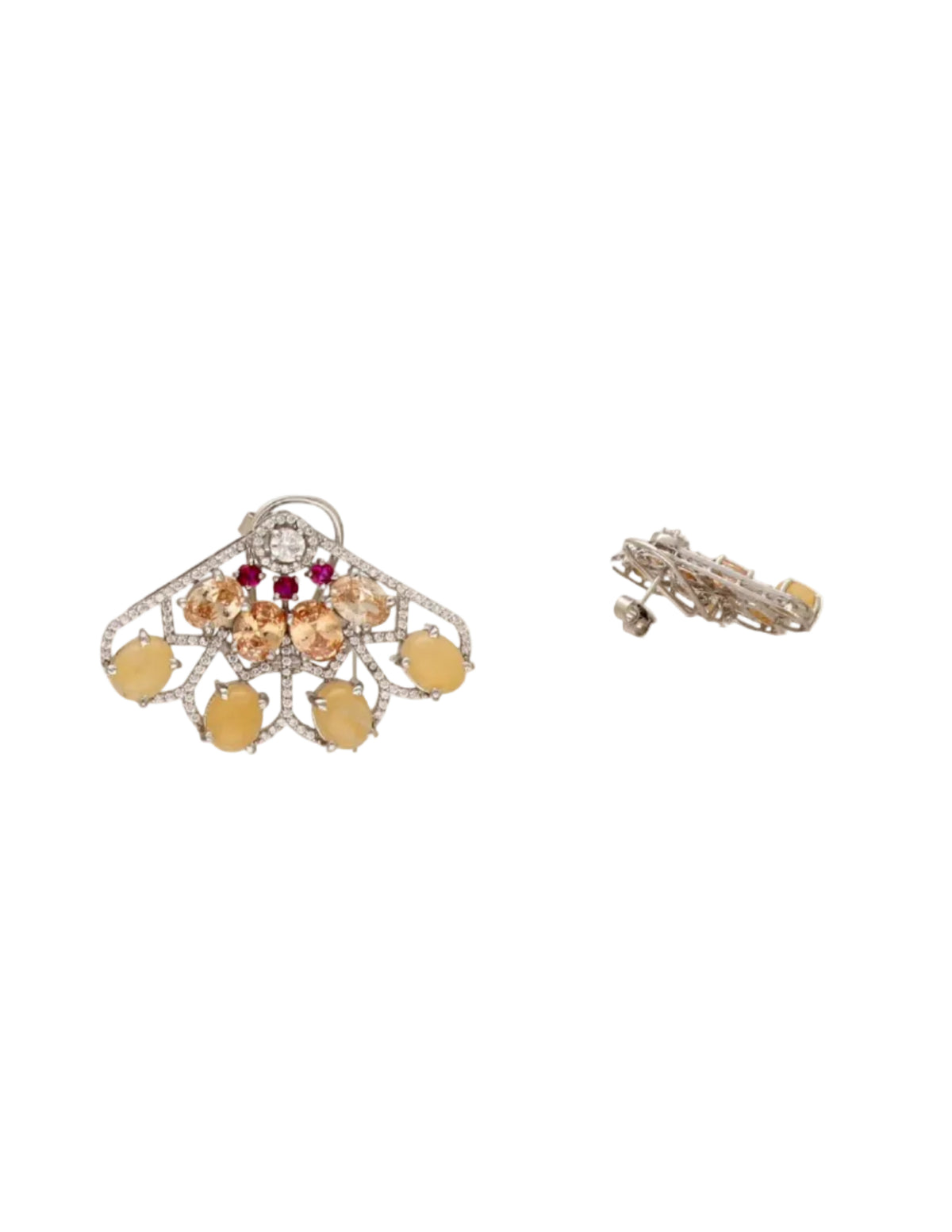 Buy women’s silver earrings with yellow stone drops, red accents and sparkling crystal detailing online.