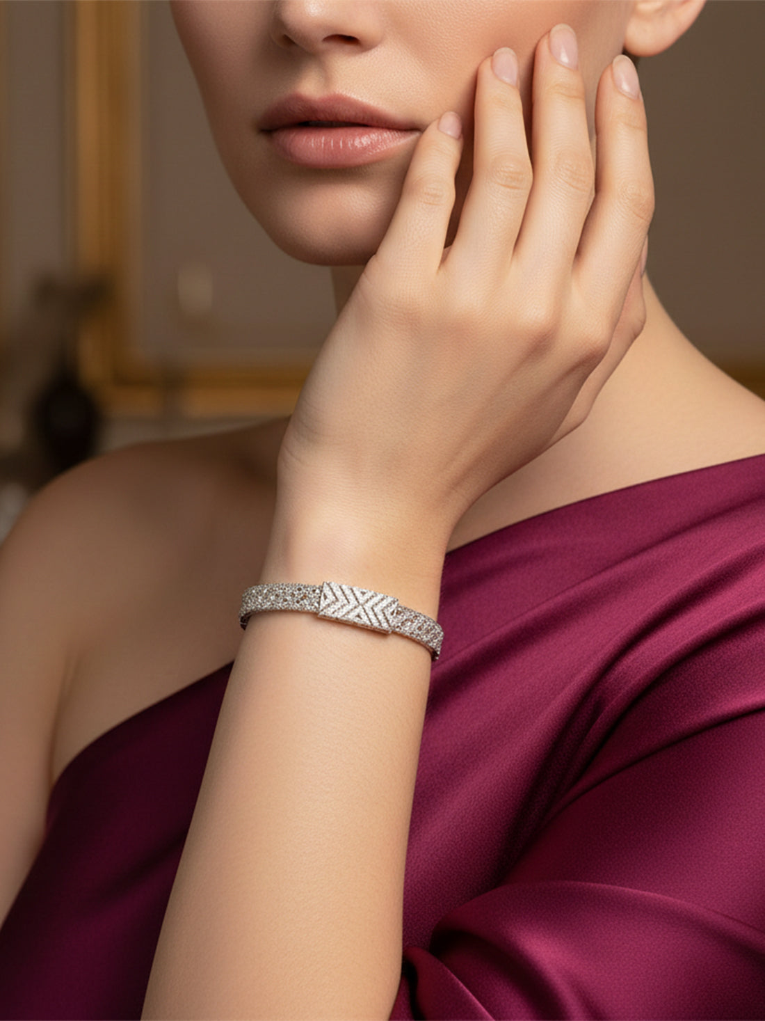 925 Pure Silver Chevron Crystal Bracelet - Timeless Valentine's Sparkle