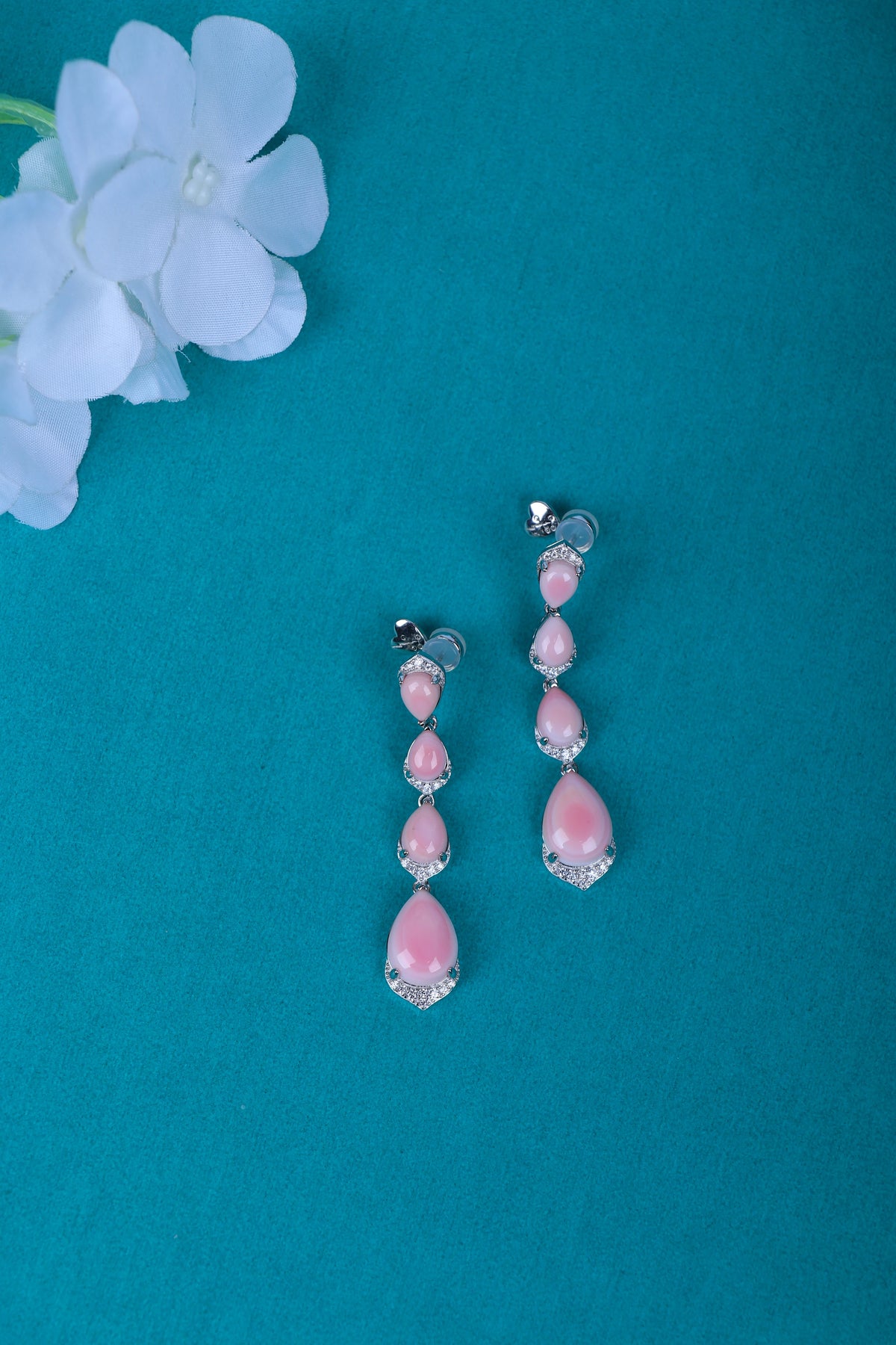 Beautiful pink teardrop silver earrings for women.