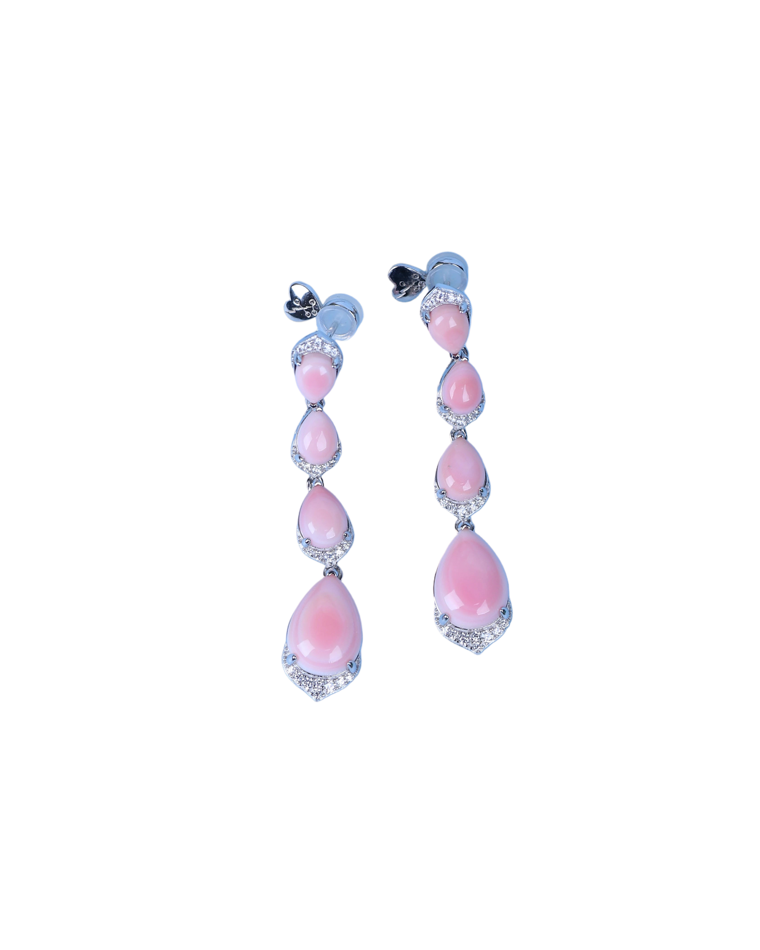 Shop pink teardrop earrings on a blue background.