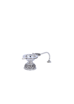 Handcrafted 925 silver ceremonial aarti diya with handle, round bowl and ornate base