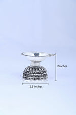 925 silver compact diya pair with ornate oxidized engravings and domed tops
