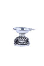 925 silver diya pair with oxidized ornamental base and reflective domed bowl tops