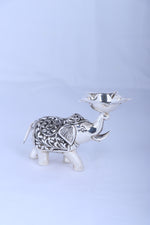 Small 925 silver elephant diya with engraved texture and raised diya bowl on back