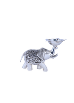 925 silver elephant diya with ornate embossed pattern and raised bowl for oil lamp