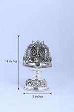 925 silver Ganesha diya lamp with ornate arch back and glossy pedestal stand