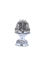 925 silver Ganesha diya lamp with ornate prabhavali and round pedestal base