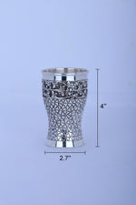 925 silver etched glass tumbler with floral band, 4 in tall