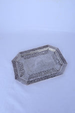 Rectangular 925 silver decorative tray with etched border and textured center
