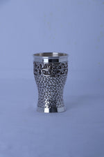 925 silver etched glass tumbler with floral medallion and diamond-pattern sides