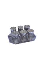 925 silver glass and tray set with six etched tumblers on a decorative tray
