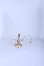 925 silver panch aarti diya set with peacock motif, five lamp bowls and central finial