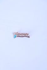 Silver-tone five-owl brooch with blue beaks on small bar