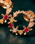 Pure silver flower earrings for women featuring colourful stones and a polished rose-gold finish