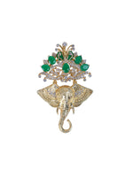 Pure silver Ganesha brooch with green stones for men