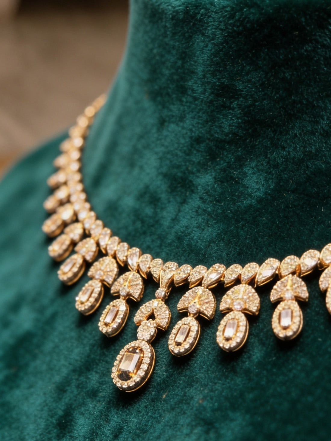 Pure 92.5 silver necklace with gemstones on a green velvet background