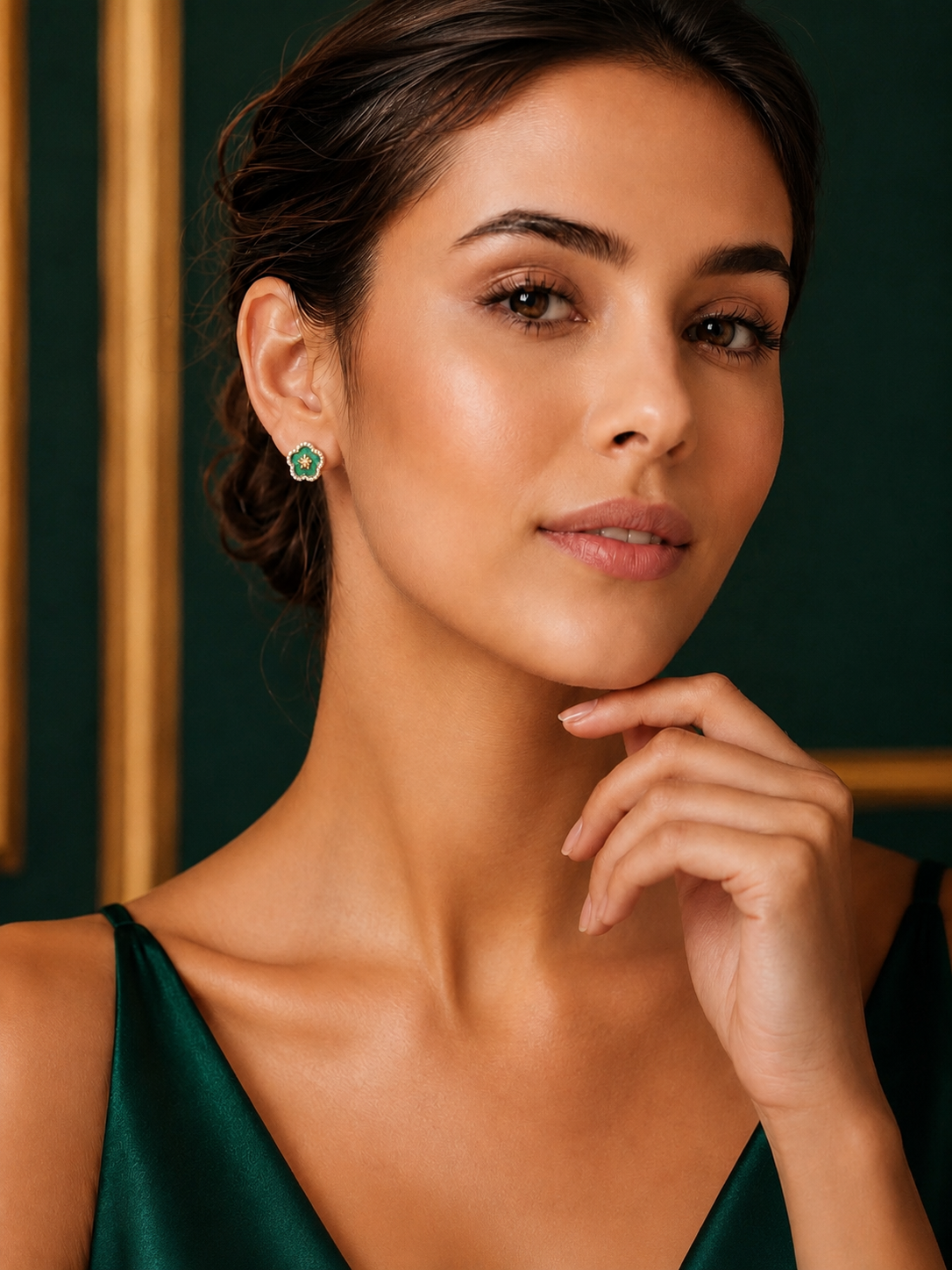 92.5 Silver Floral Mint Green Stud Earrings for Women-SJE-448609
