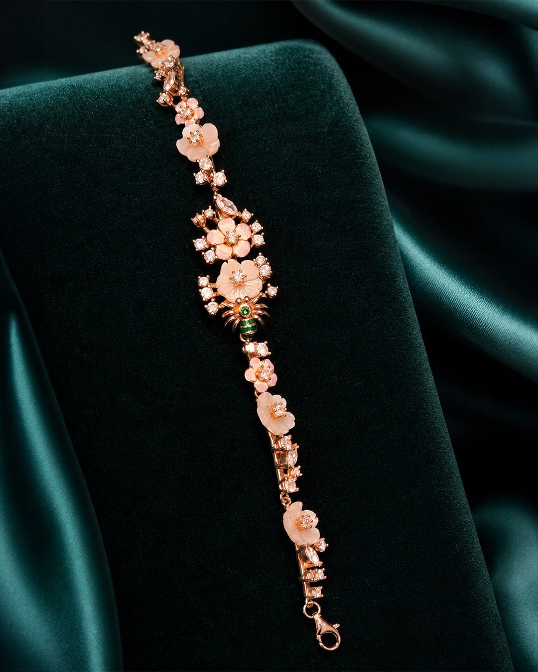 Pure 92.5 Silver Floral Bracelet for Women | Rose Gold Designer Bracelet