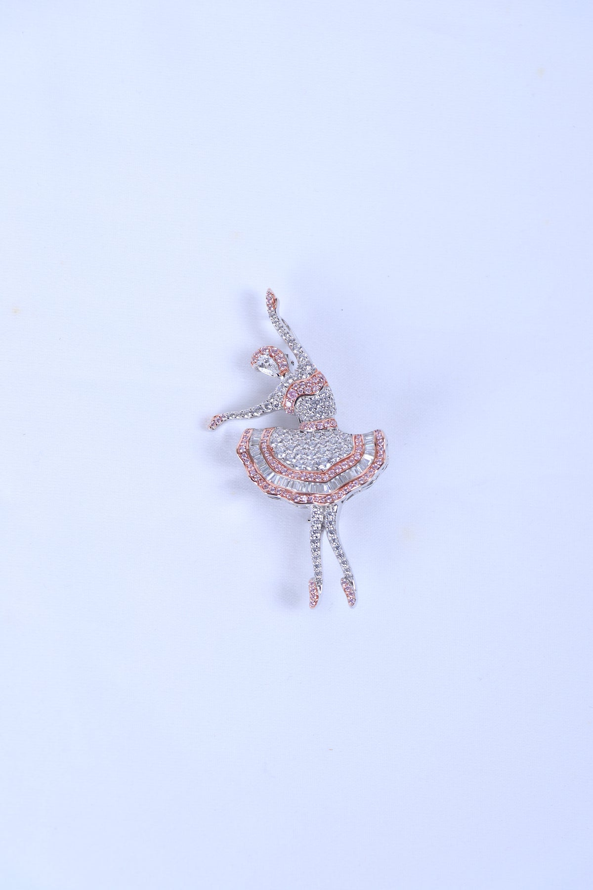Shop silver brooch online featuring an elegant dancer design with clear crystal accents.