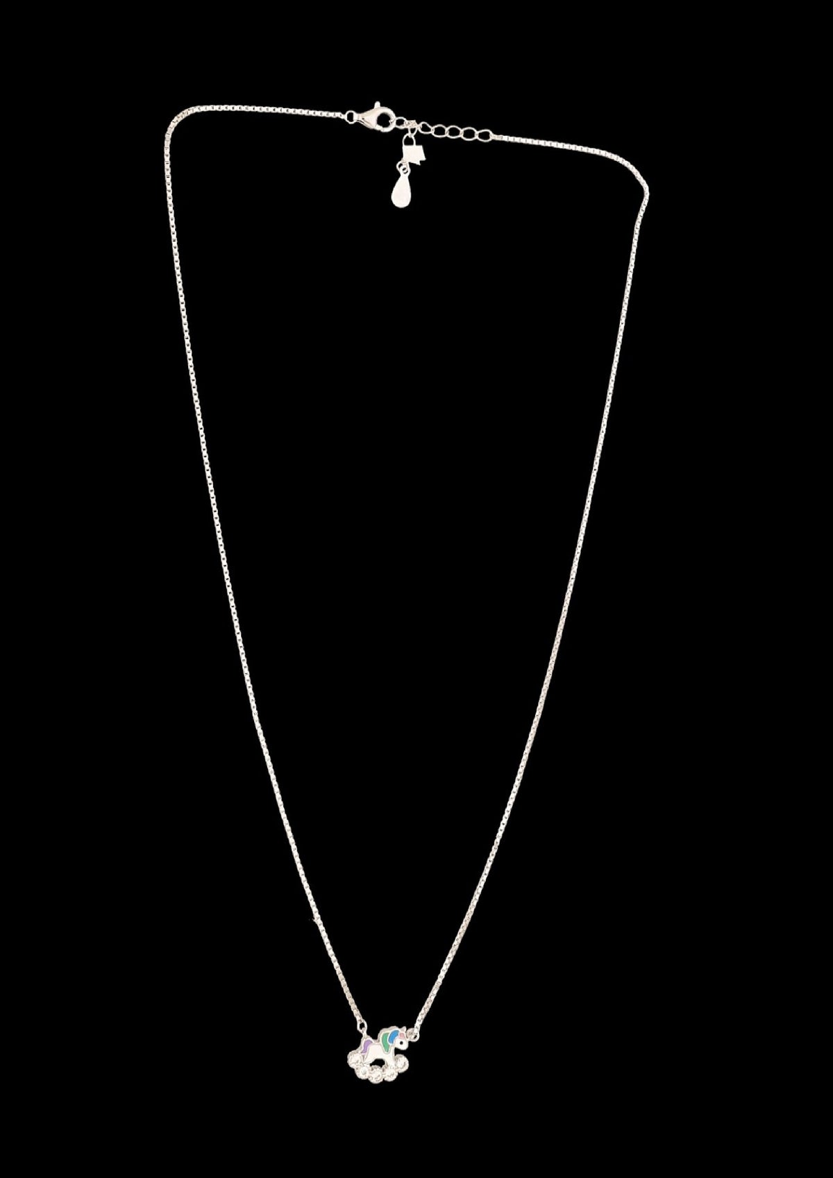 Silver kids chain necklace with cloud unicorn charm and adjustable clasp