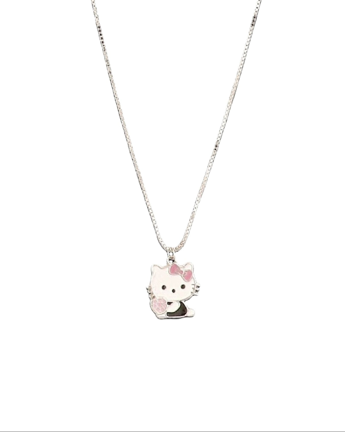 925 silver kids chain necklace with small cat charm pendant and clasp