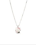 925 silver kids chain necklace with small cat charm pendant and clasp