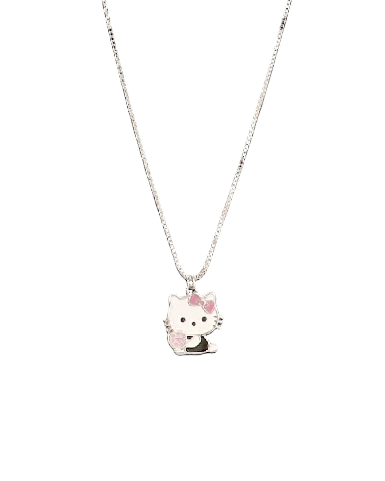 925 silver kids chain necklace with small cat charm pendant and clasp