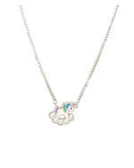 Silver smooth link chain necklace with cloud rainbow unicorn charm