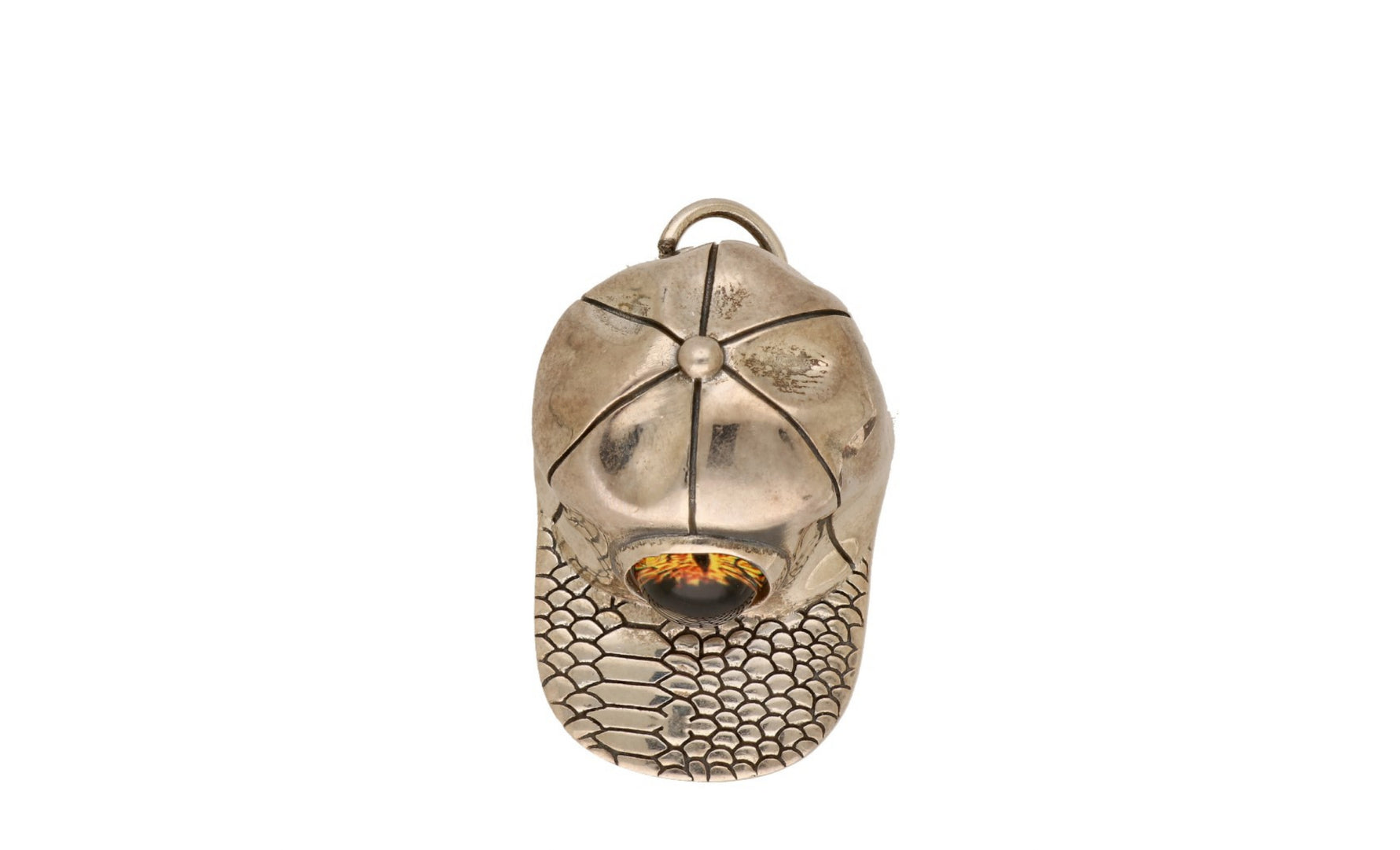Silver cap-shaped pendant with a small round gemstone
