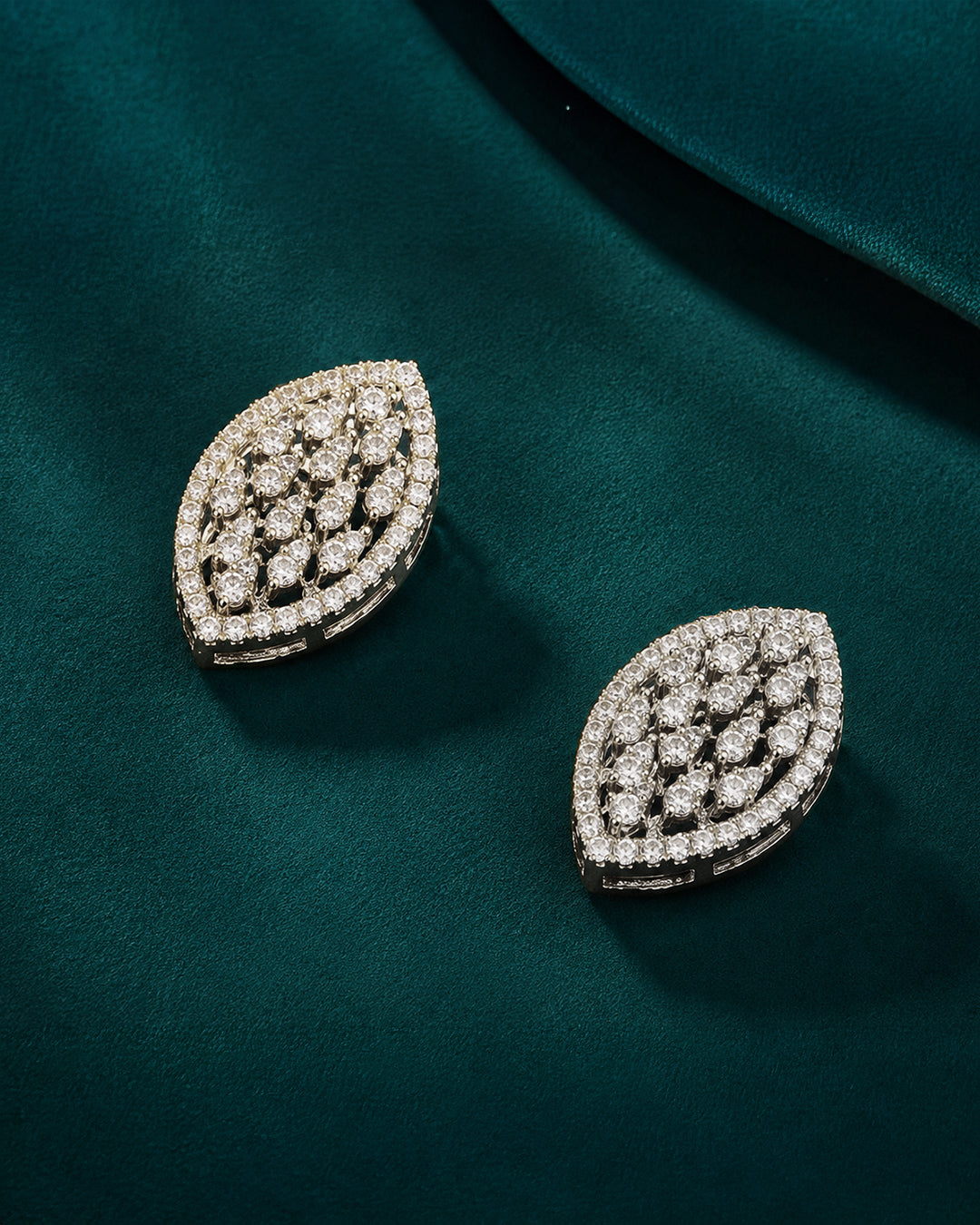 92.5 Sterling Silver Leaf Stud Earrings for Women – Crystal Statement Earrings