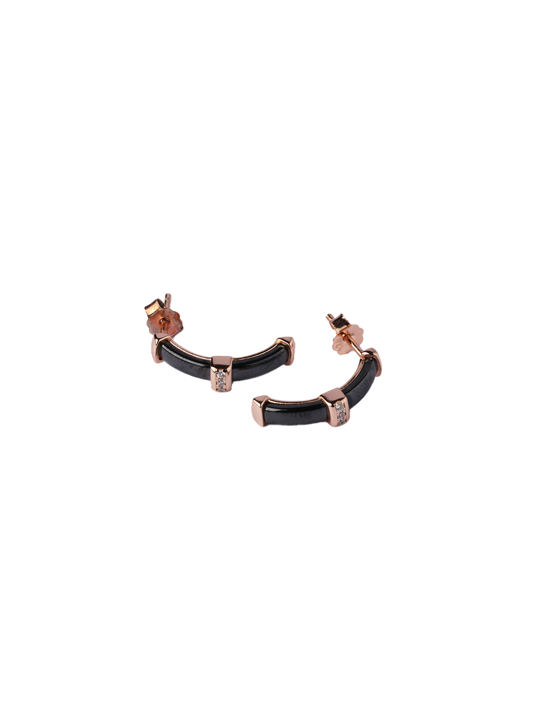 92.5 Silver Rose Gold Black Hoop Earrings with Crystal Accent for Women