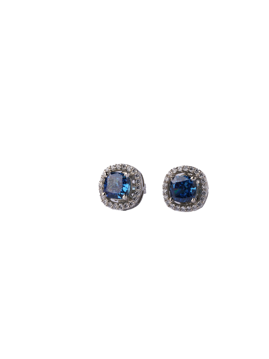 92.5 Silver Blue Cushion Halo Stud Earrings for Women