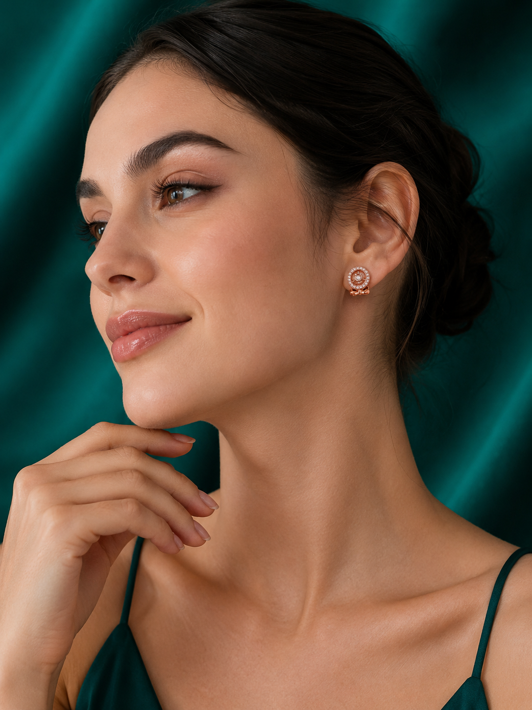 92.5 Silver Rose Gold Bow Stud Earrings with Crystal Halo for Women