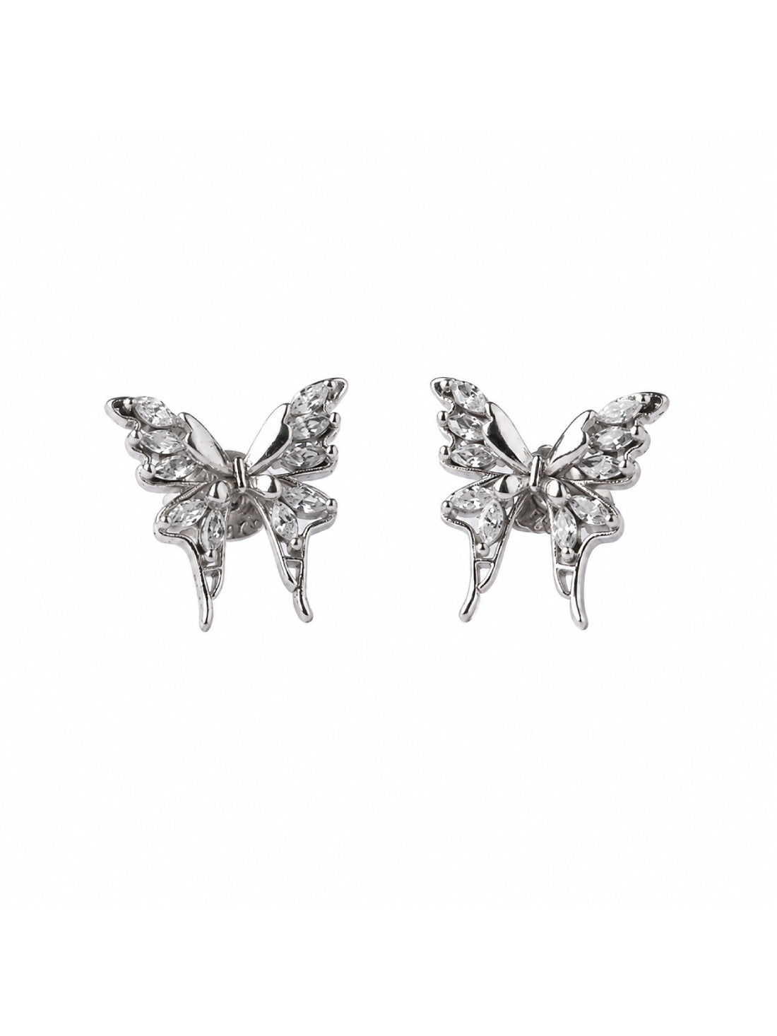 92.5 Silver Butterfly Stud Earrings with Crystal Detailing for Women
