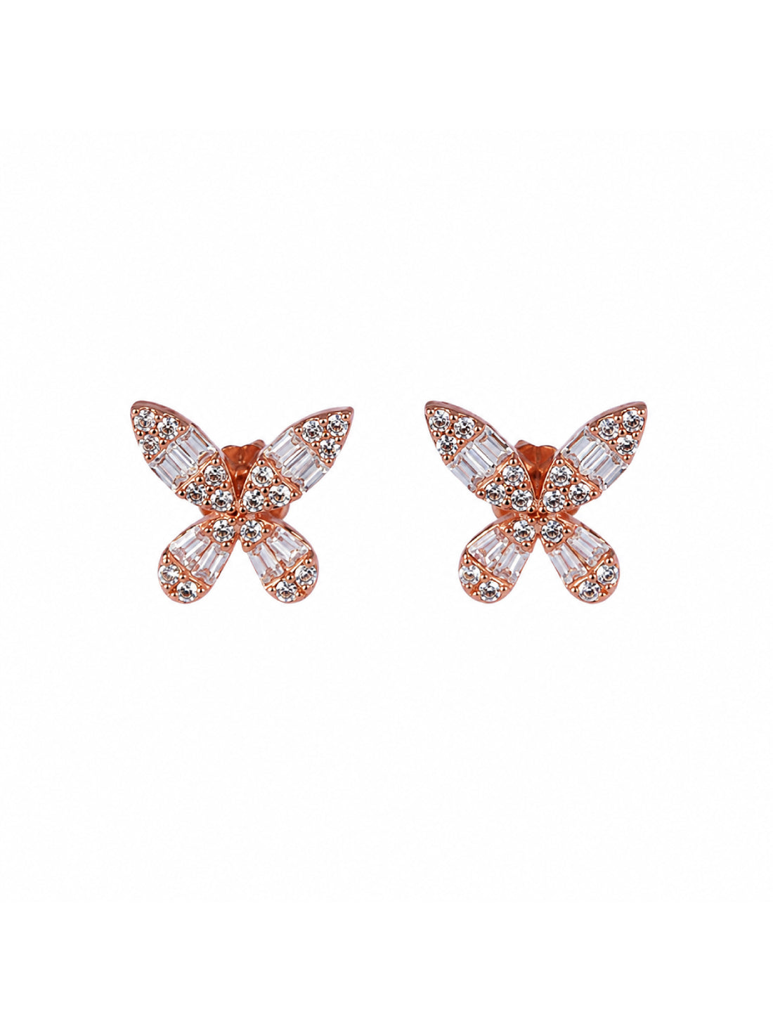 92.5 Silver Rose Gold Butterfly Stud Earrings for Women