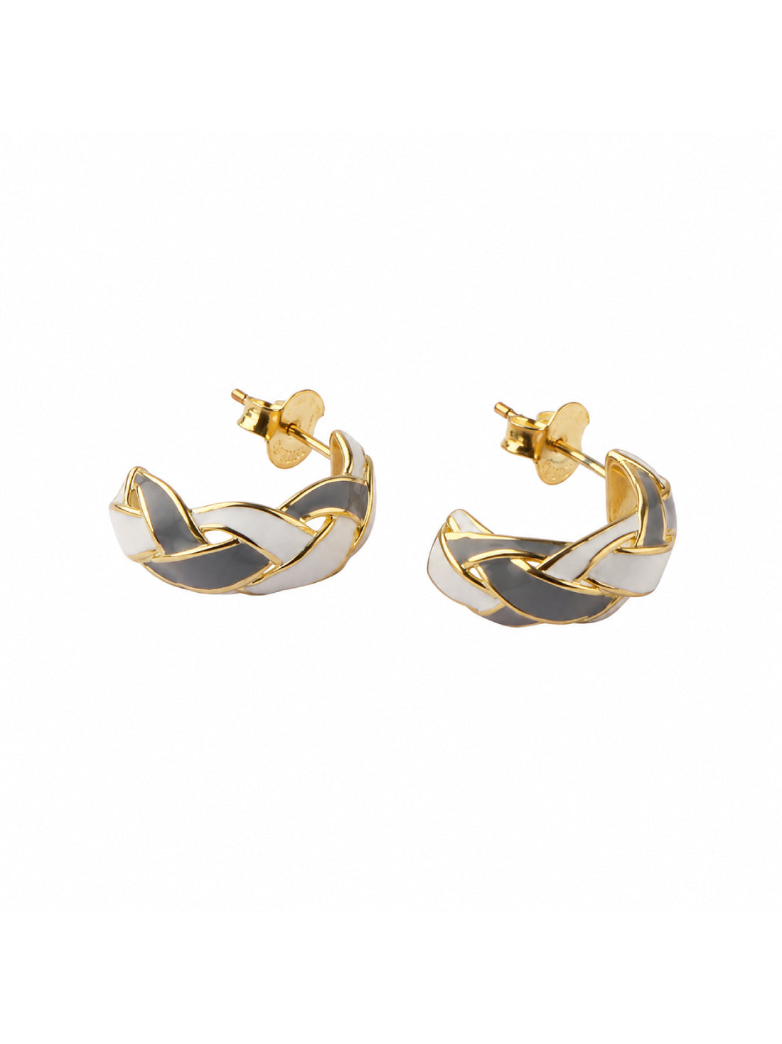 92.5 Silver Grey White Enamel Hoop Earrings for Women