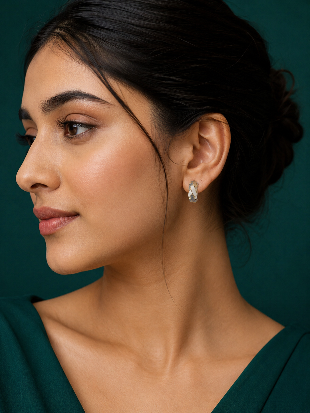 92.5 Silver Grey White Enamel Hoop Earrings for Women