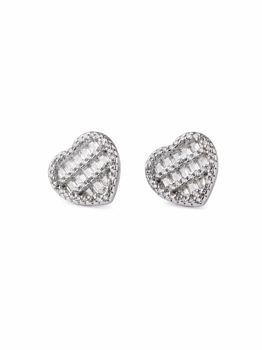 Silver Heart Stud Earrings for Women with Crystal Detailing