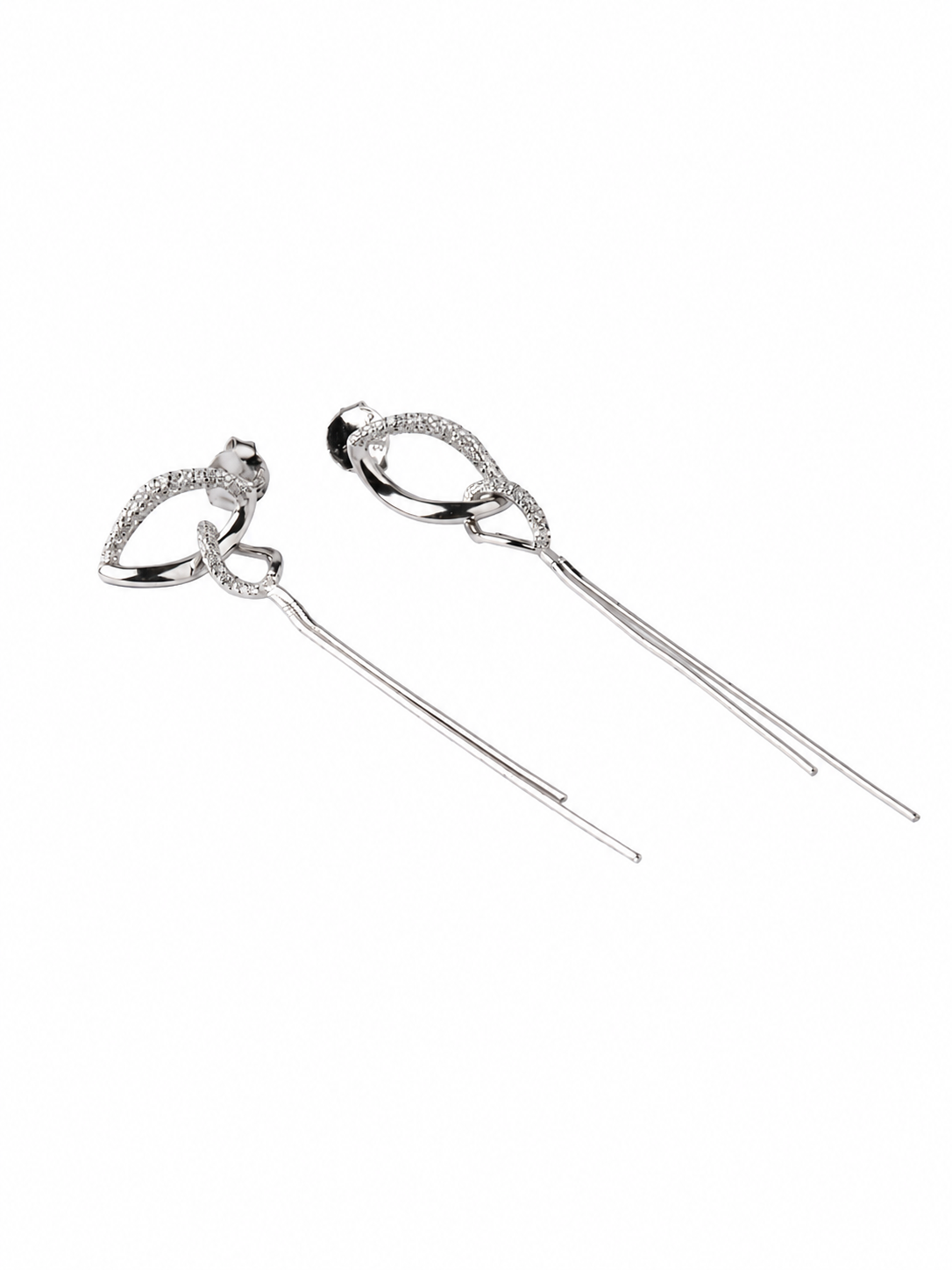 92.5 Silver Infinity Long Drop Earrings with Crystal Detailing for Women