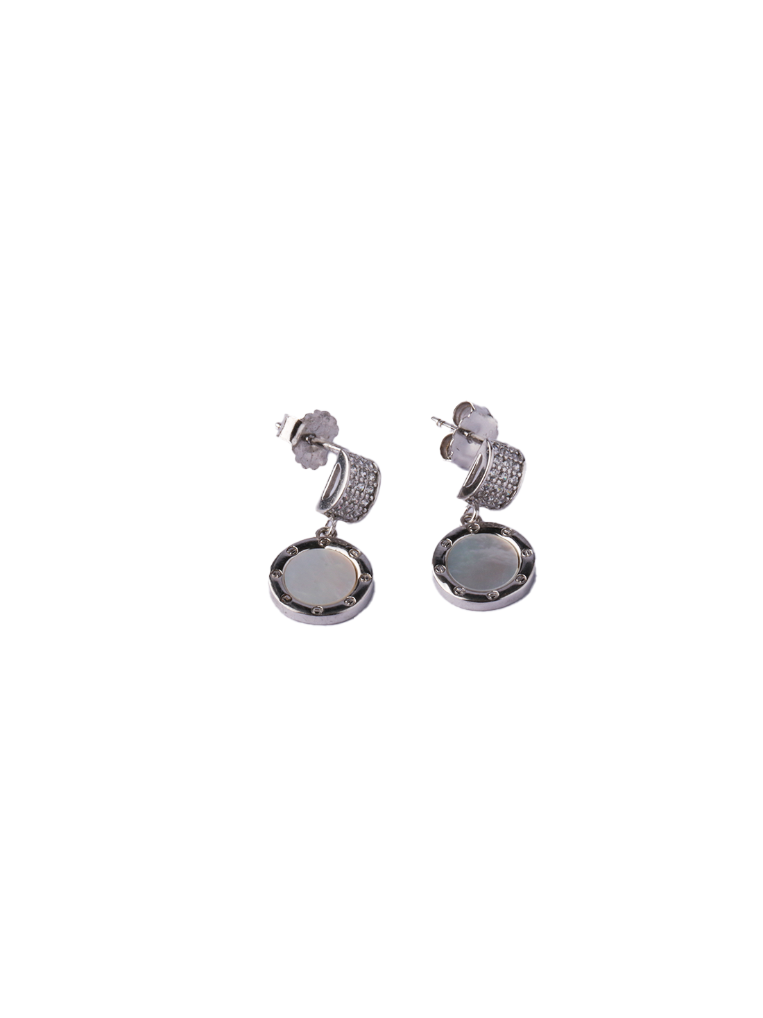 92.5 Silver Mother-of-Pearl Round Drop Earrings for Women