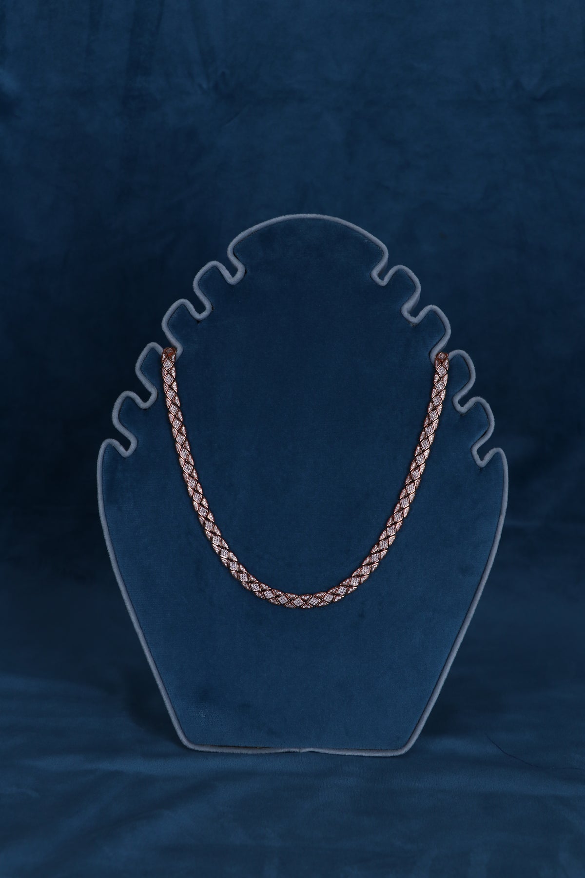 Sterling silver rope-link heavy chain necklace on display bust