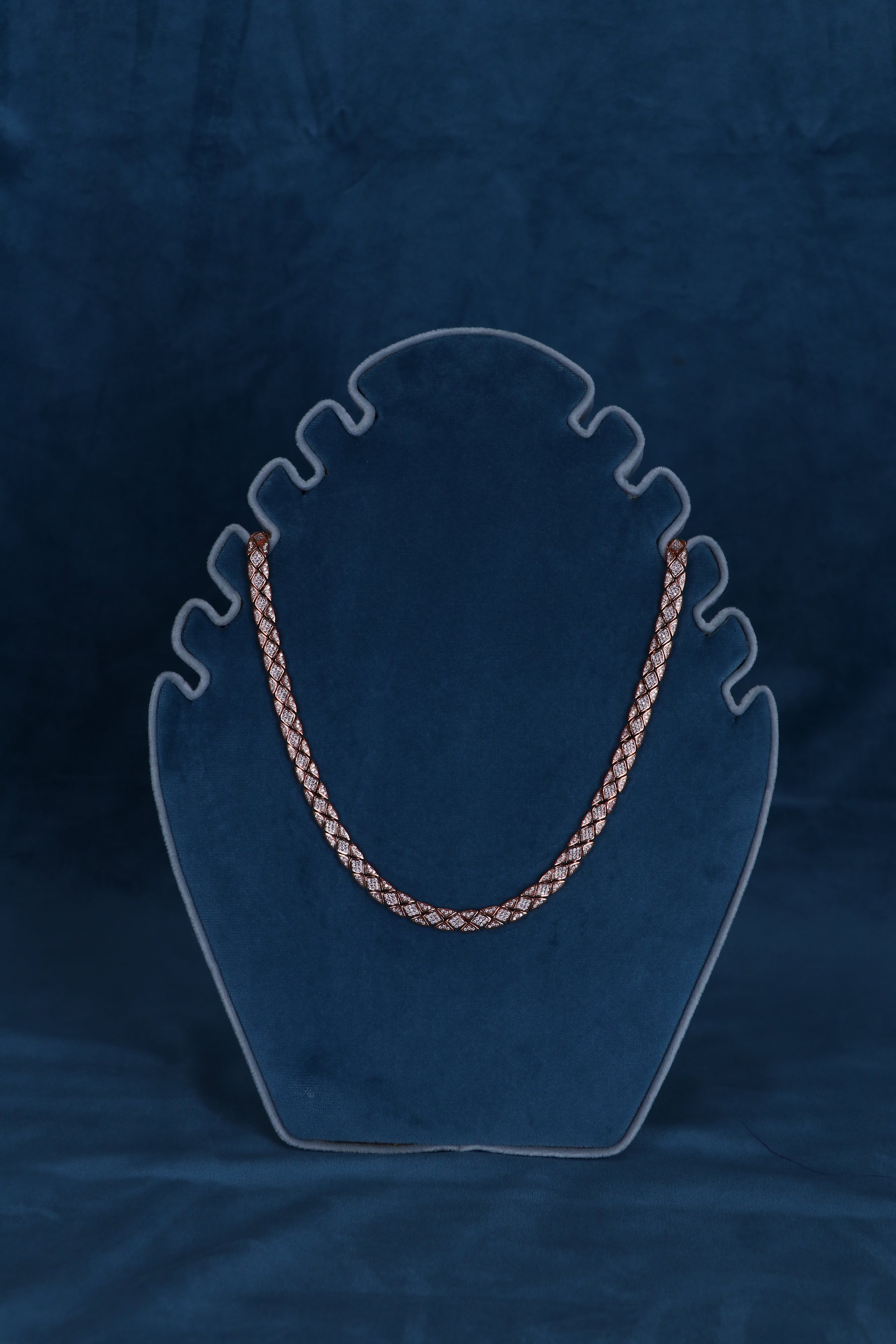 Sterling silver rope-link heavy chain necklace on display bust