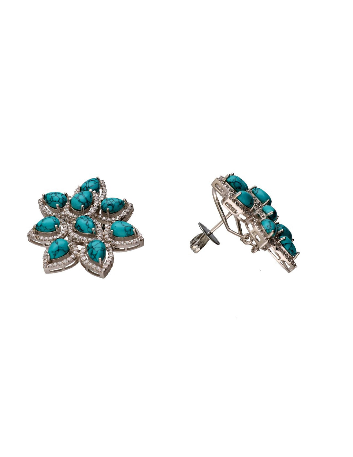 Turquoise flower-shaped silver earrings