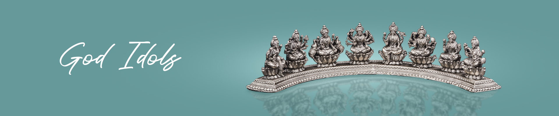 Exquisite silver idols including Ganesh, Lakshmi, Krishna, Saraswati, Balaji, Kubera, Durga Maa, and Ashta Laxmi for divine blessings and home decor.